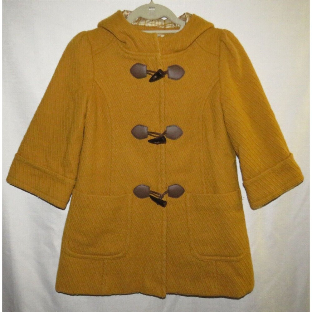 Forever21 Women's Mustard Yellow Wool Blend Retro Toggle Coat Size S